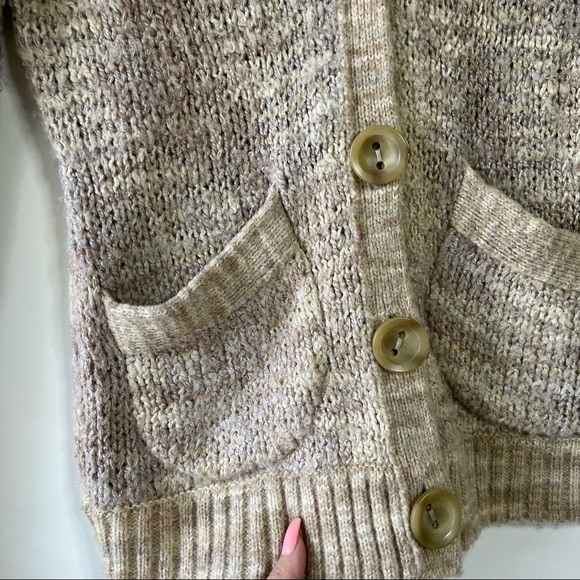 Free people chunky knit wool blend button down v-neck cardigan sweater - Picture 5 of 5